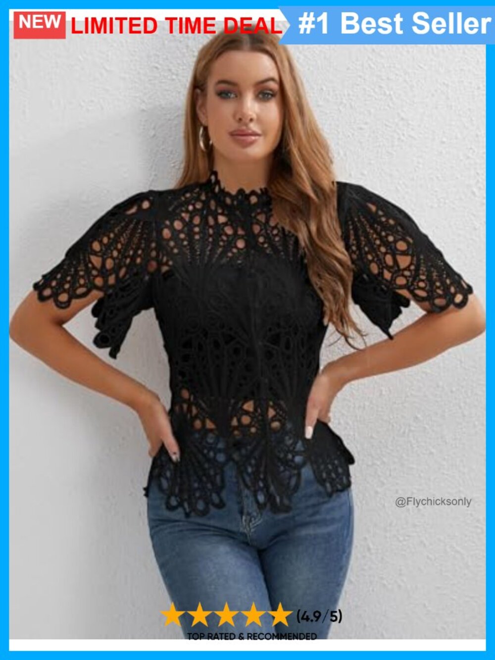Lace Ruffle Puff Sleeve Button Down Top - Picture 2 of 6